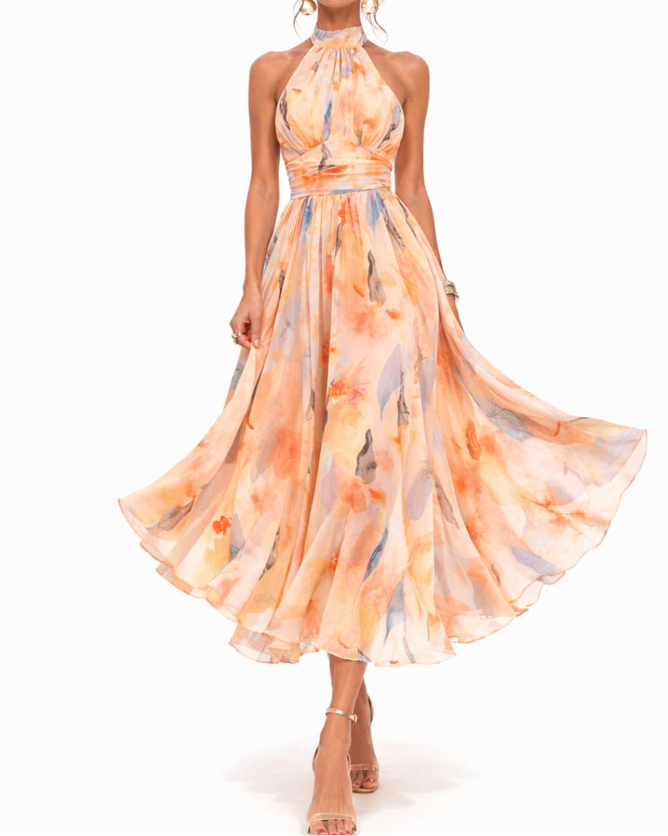 Dorothy | Halter Neck Dress with Watercolour Print