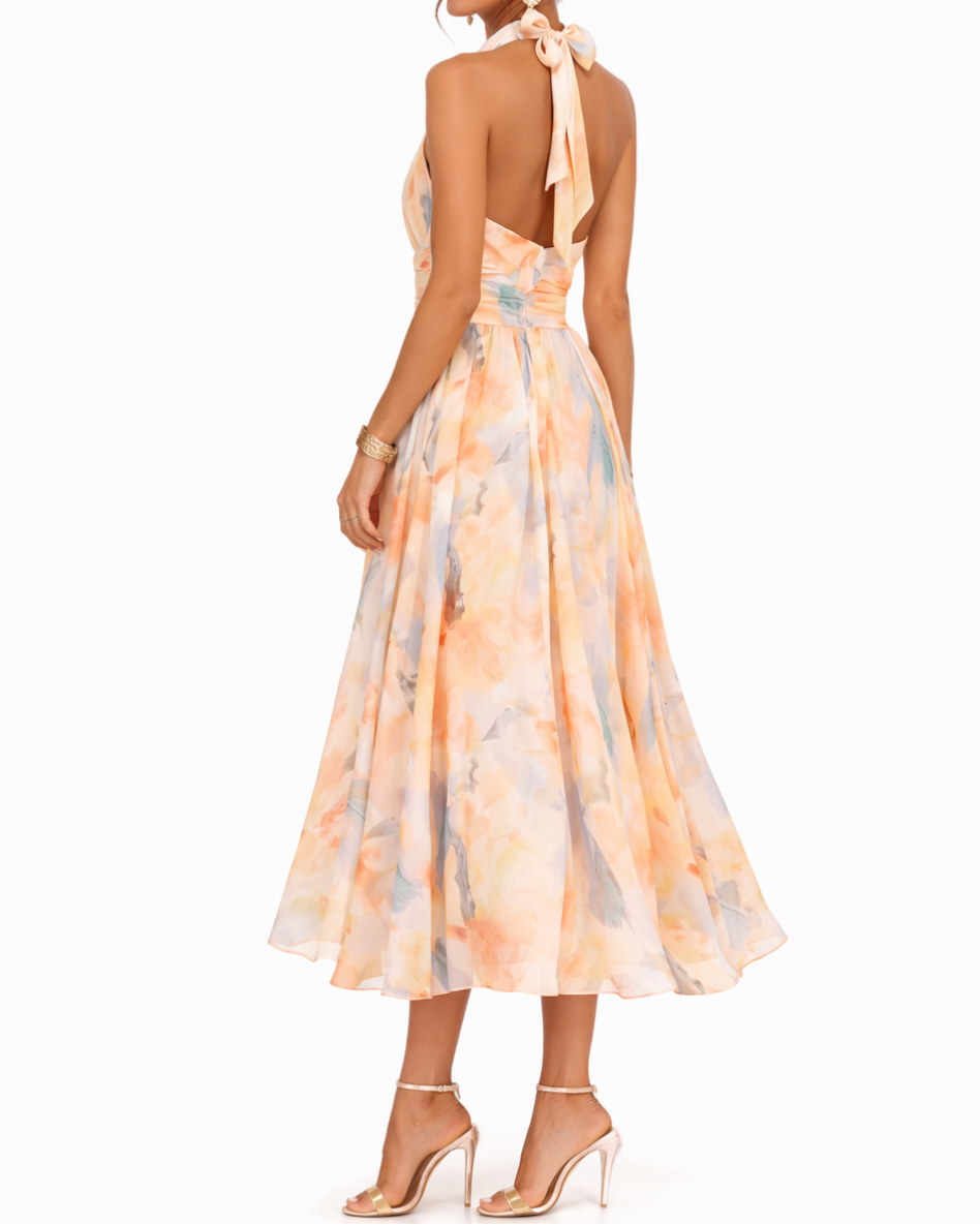 Dorothy | Halter Neck Dress with Watercolour Print