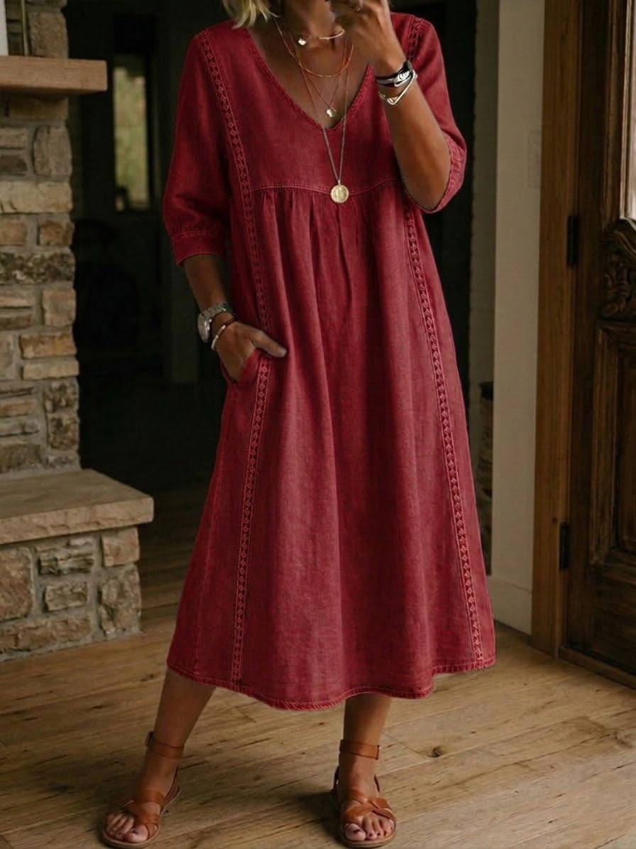 Rossana | Loose-Fitting Linen and Cotton Dress with Lace