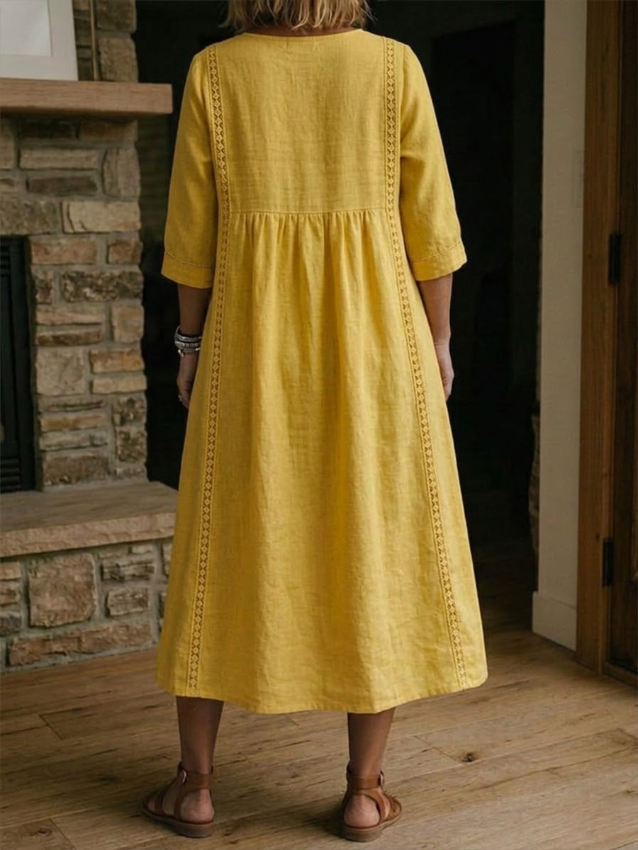 Rossana | Loose-Fitting Linen and Cotton Dress with Lace