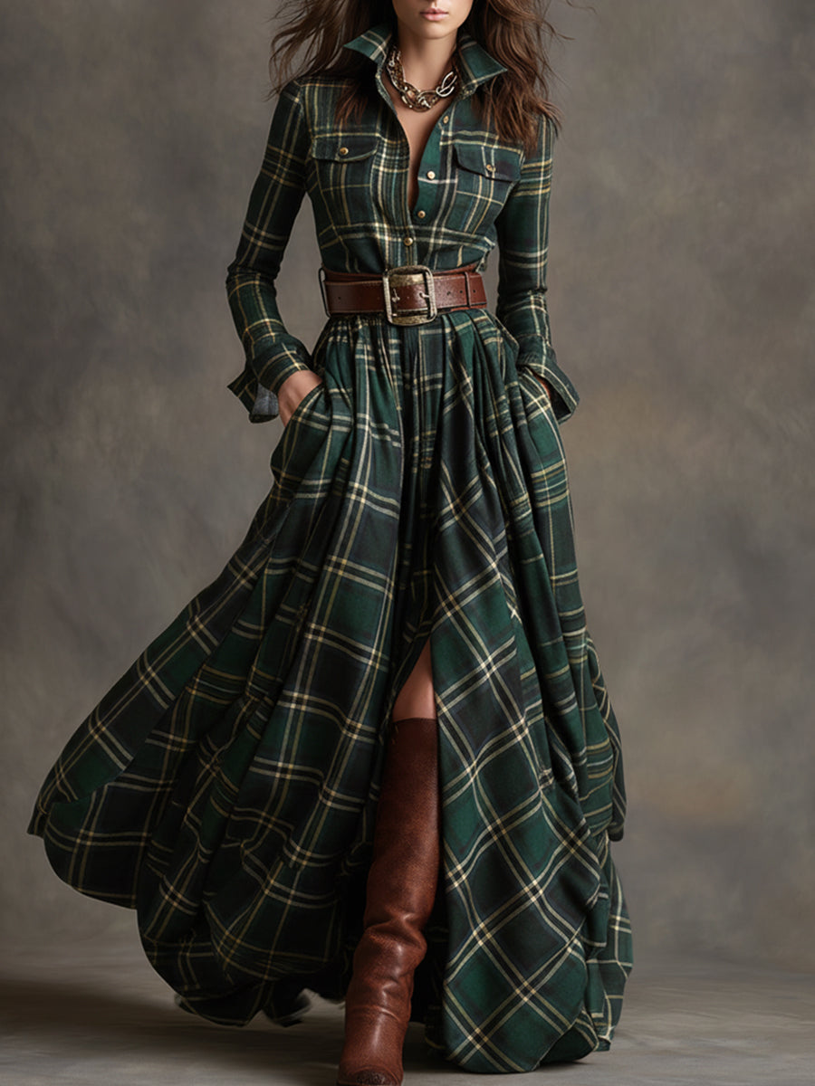 Jessica – Maxi Shirt Dress with Classic Checks