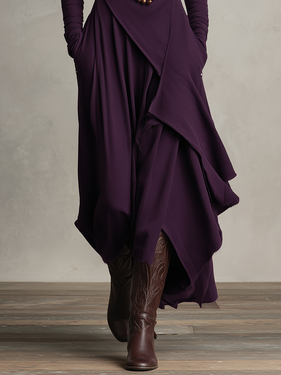 Natalia – Asymmetric Maxi Knit Dress with Turtleneck