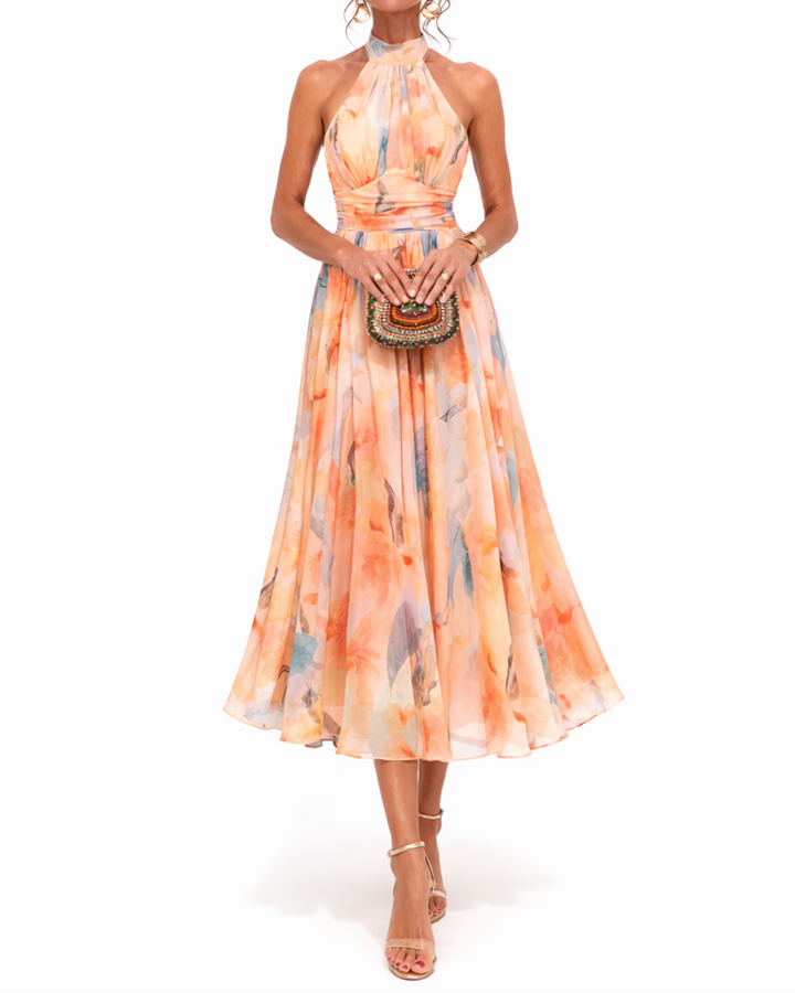 Dorothy | Halter Neck Dress with Watercolour Print