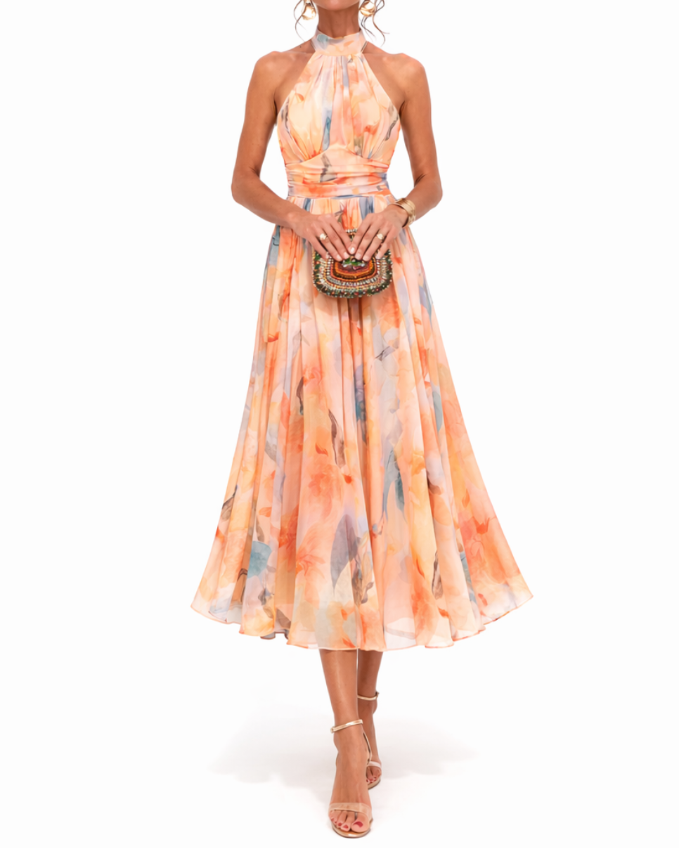 Dorothy | Halter Neck Dress with Watercolour Print