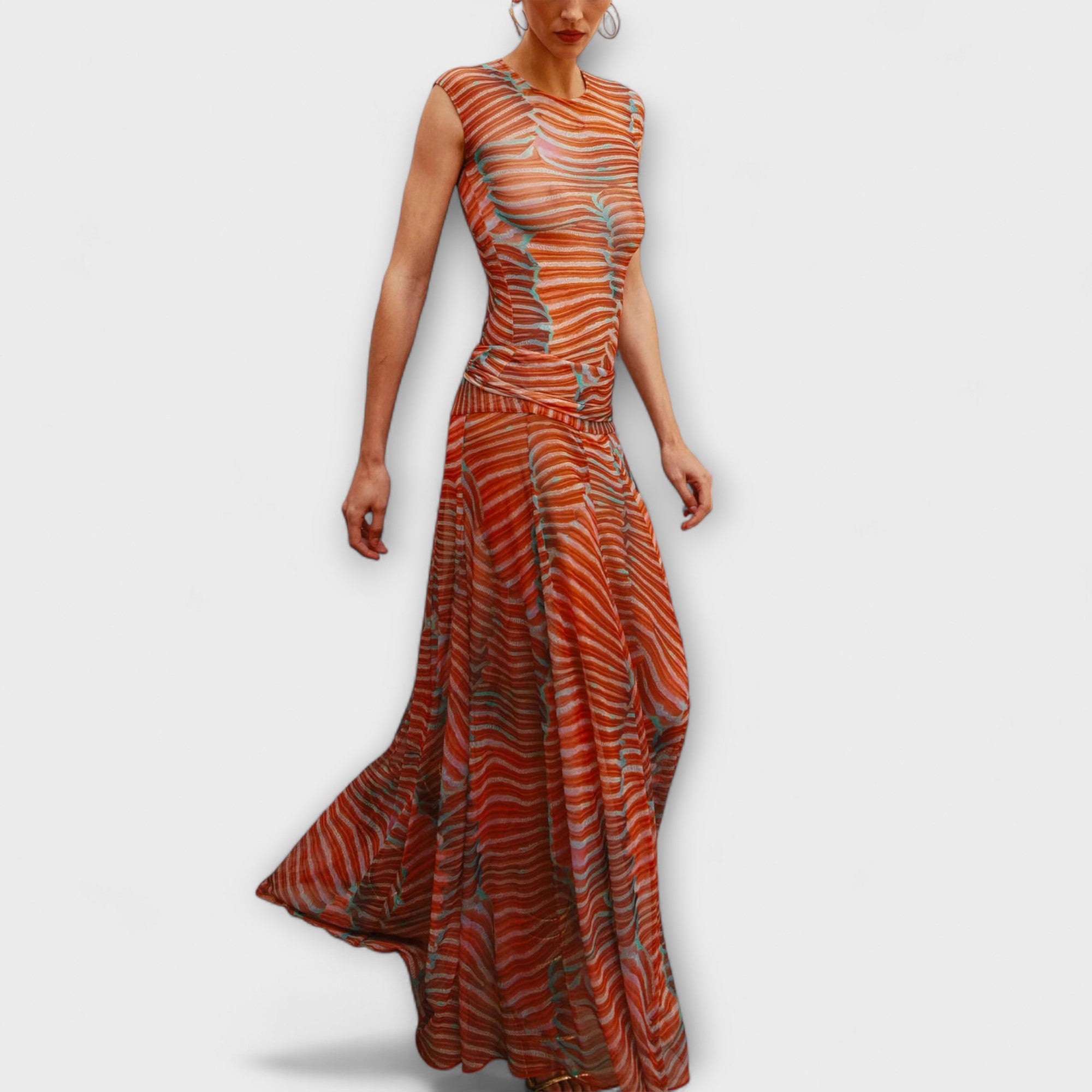 Phoenix – Shimmering Wave Mesh Bodysuit and Skirt Ensemble