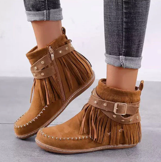 Esther | Fringe Ankle Boots Buckle Strap