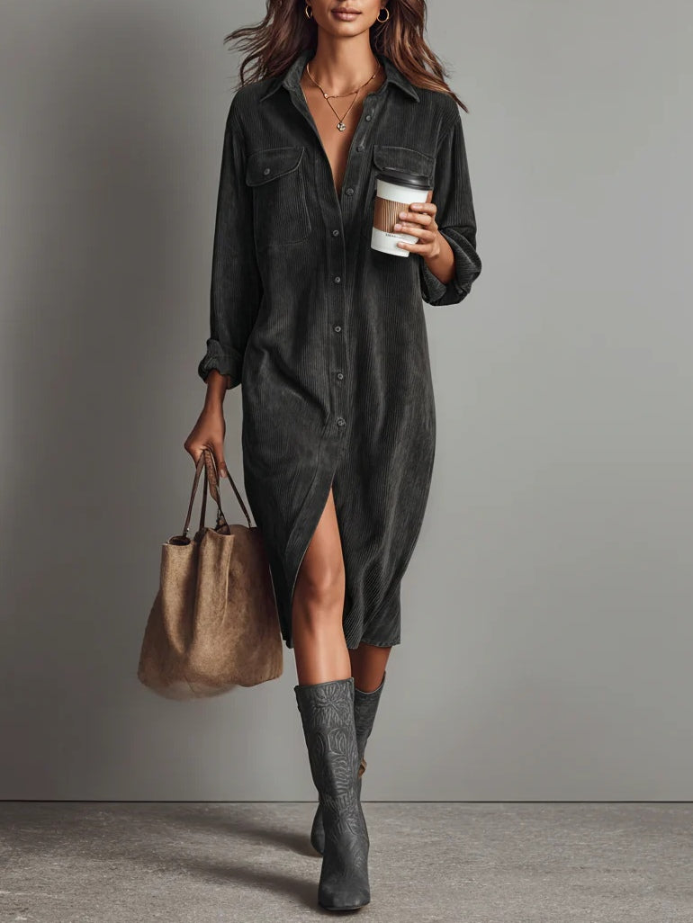 Elowen - Loose Corduroy Midi Dress