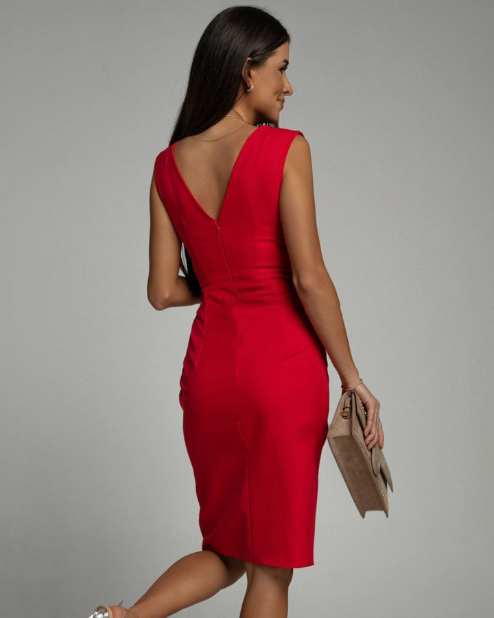 Freya™ | Fitted Dress with V-Neckline & Side Slit