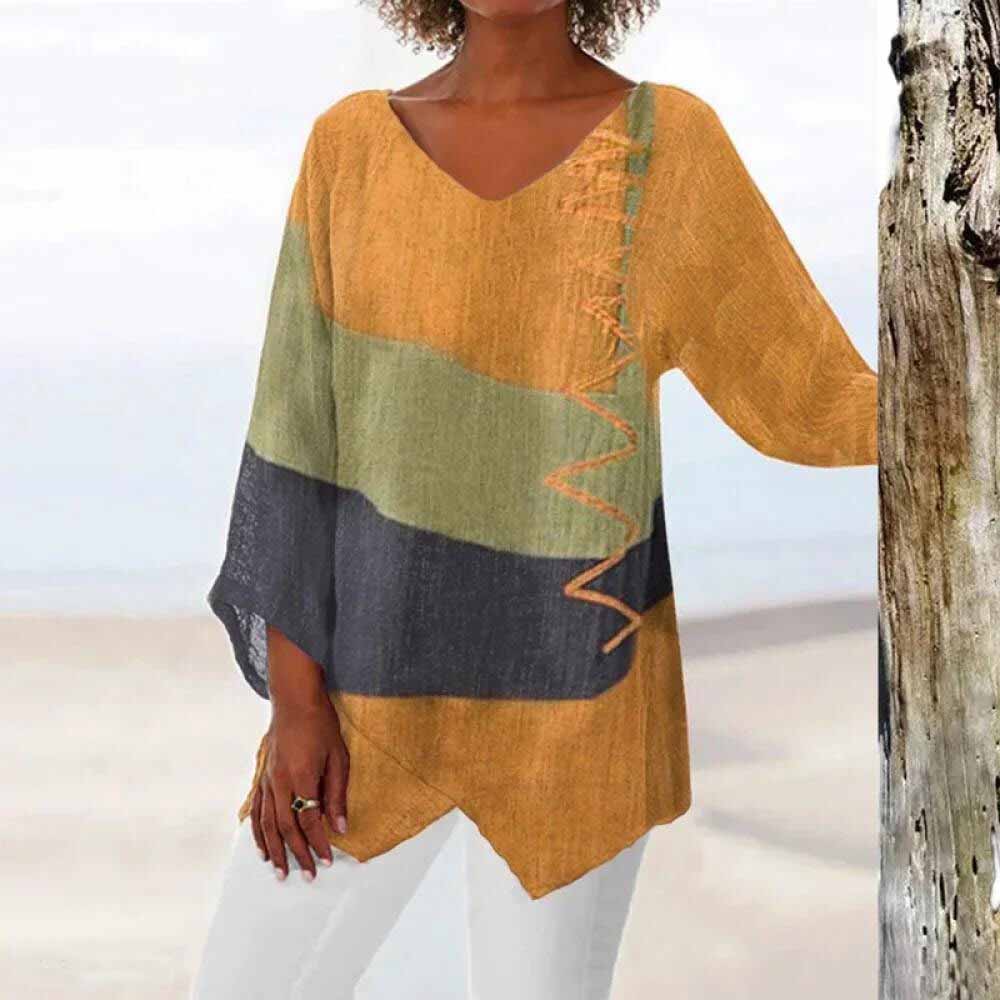Norah | Color Block Asymmetric V-Neck Tunic