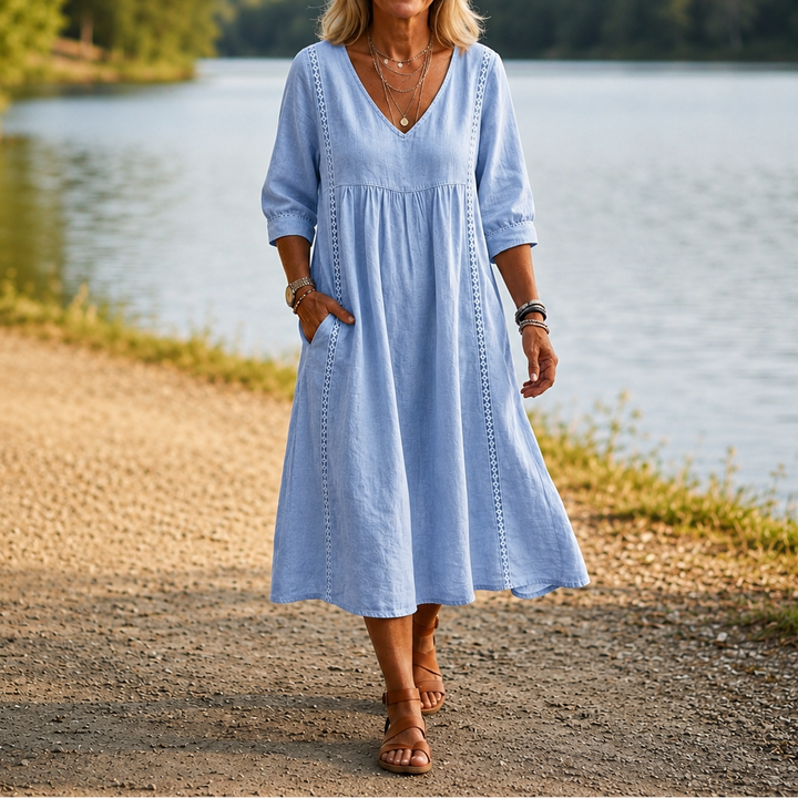 Carmen | Elegant Lightweight Maxi Dress with Ruched 3/4 Sleeves