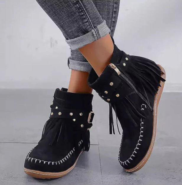 Esther | Fringe Ankle Boots Buckle Strap