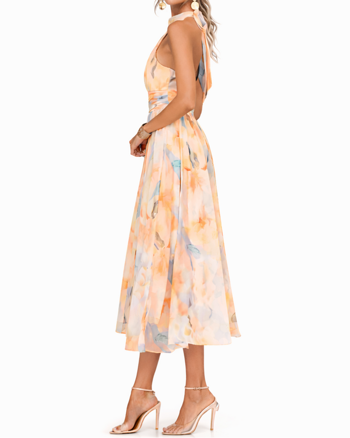 Dorothy | Halter Neck Dress with Watercolour Print