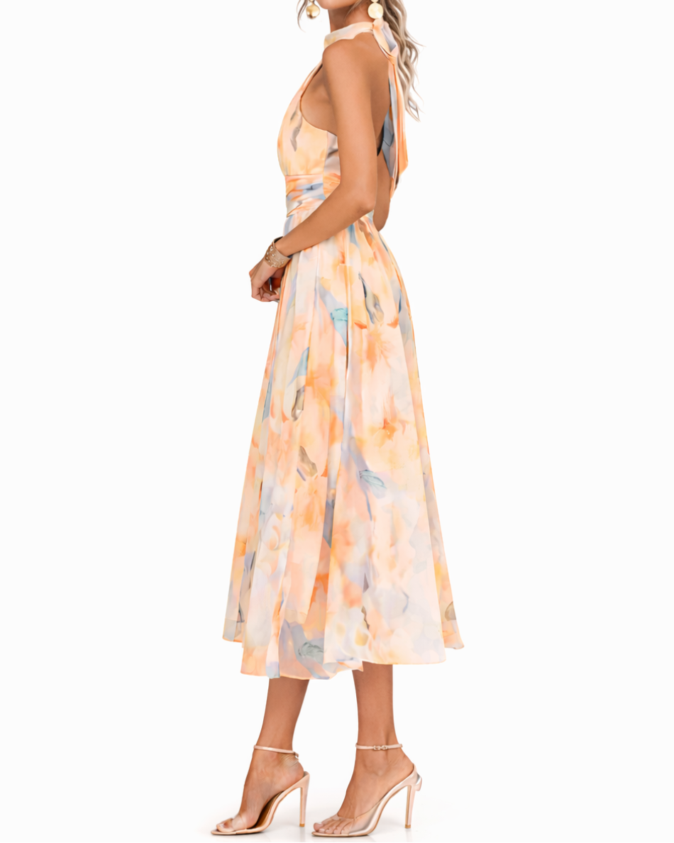 Dorothy | Halter Neck Dress with Watercolour Print