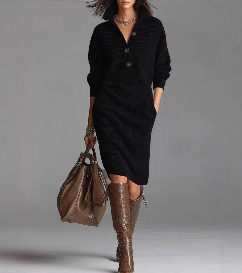 Verity – Soft Knit Midi Dress with Buttons