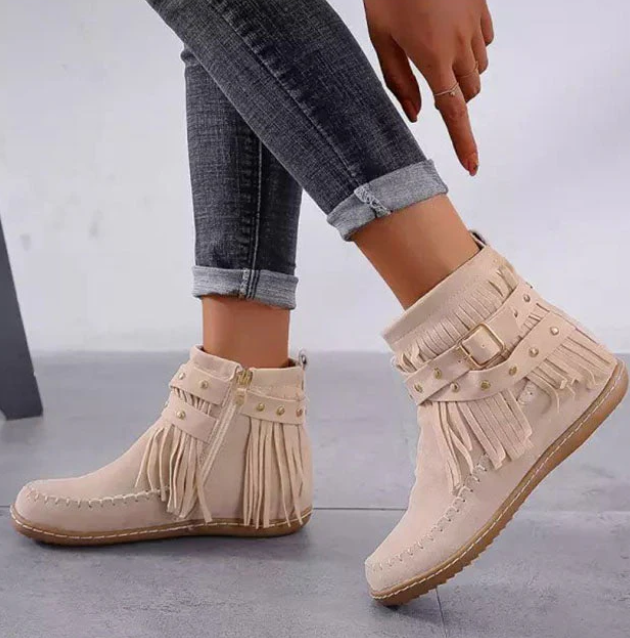 Esther | Fringe Ankle Boots Buckle Strap
