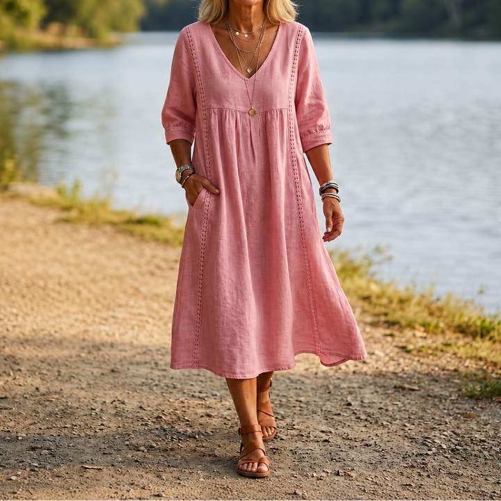 Carmen | Elegant Lightweight Maxi Dress with Ruched 3/4 Sleeves