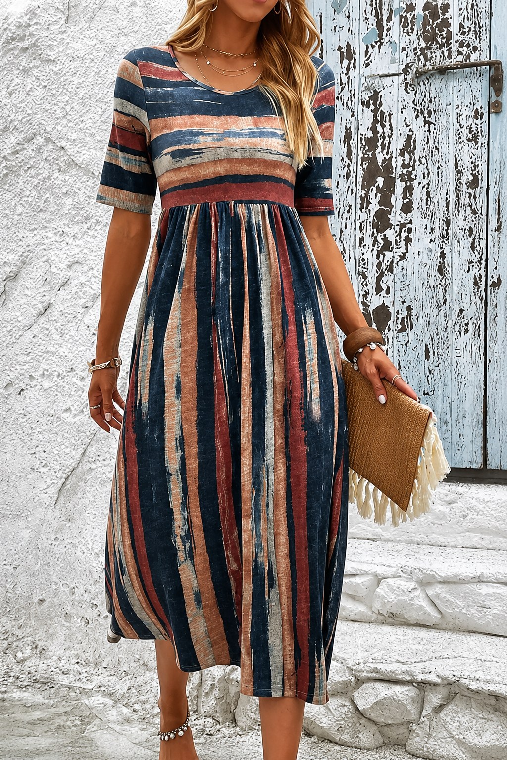 Noèle - Midi Dress with Tummy-Controlling Stripes