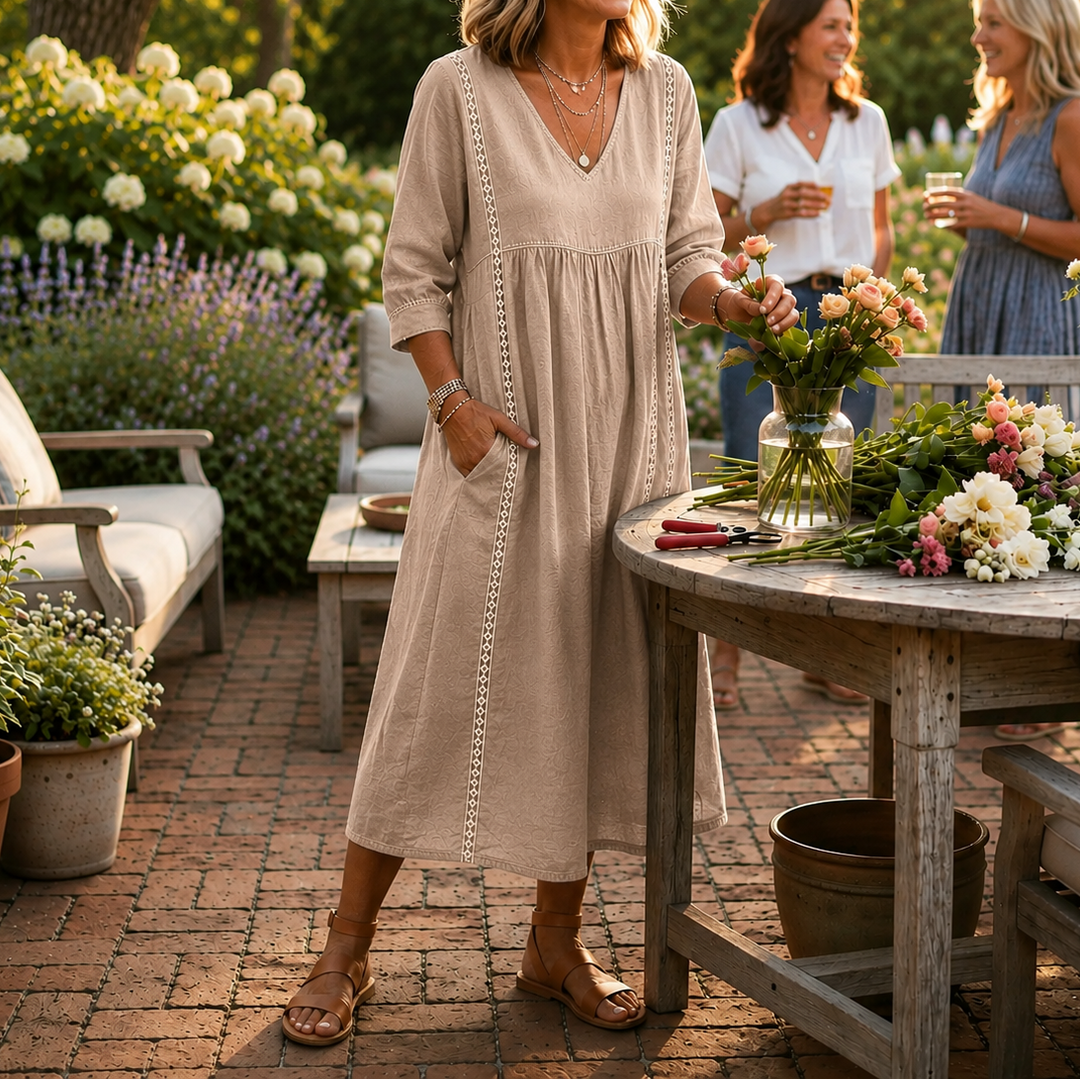 Carmen | Elegant Lightweight Maxi Dress with Ruched 3/4 Sleeves