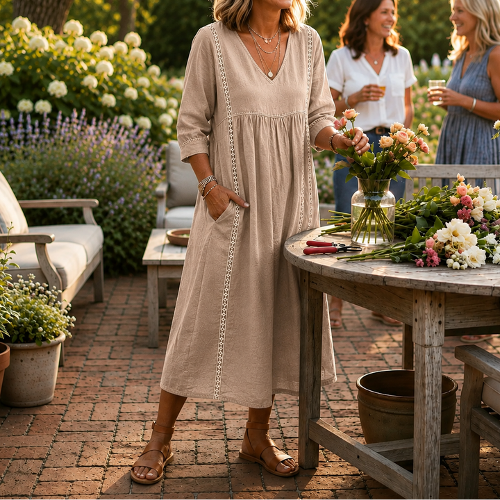 Carmen | Elegant Lightweight Maxi Dress with Ruched 3/4 Sleeves