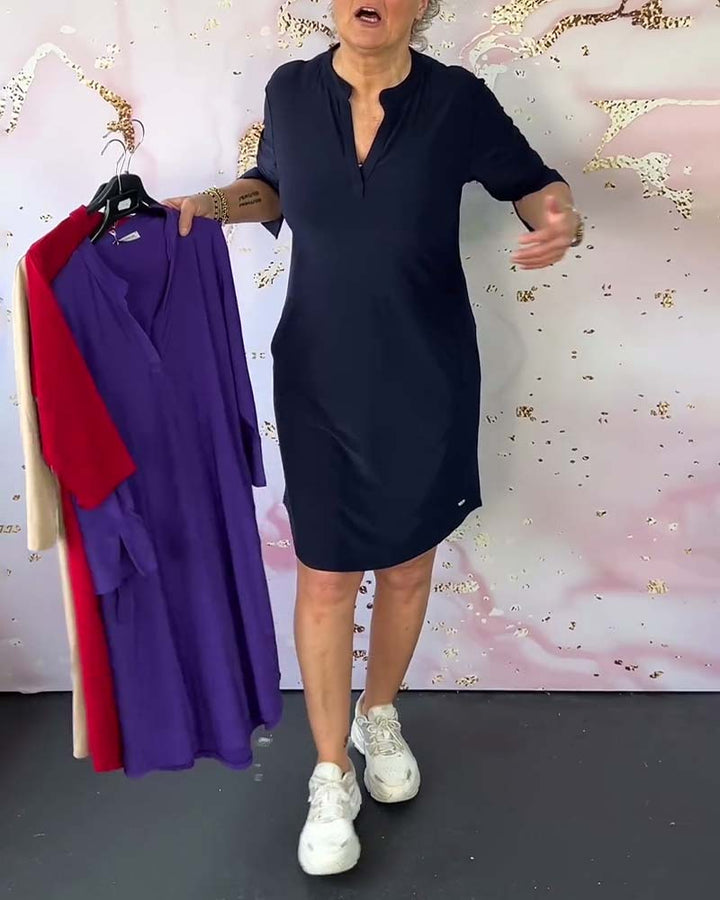 Hannah™ | Solid V-Neck Dress