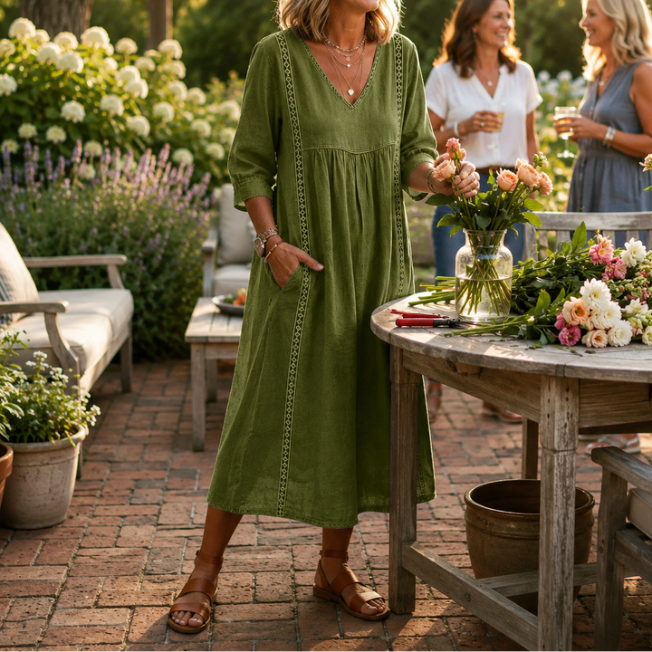 Carmen | Elegant Lightweight Maxi Dress with Ruched 3/4 Sleeves
