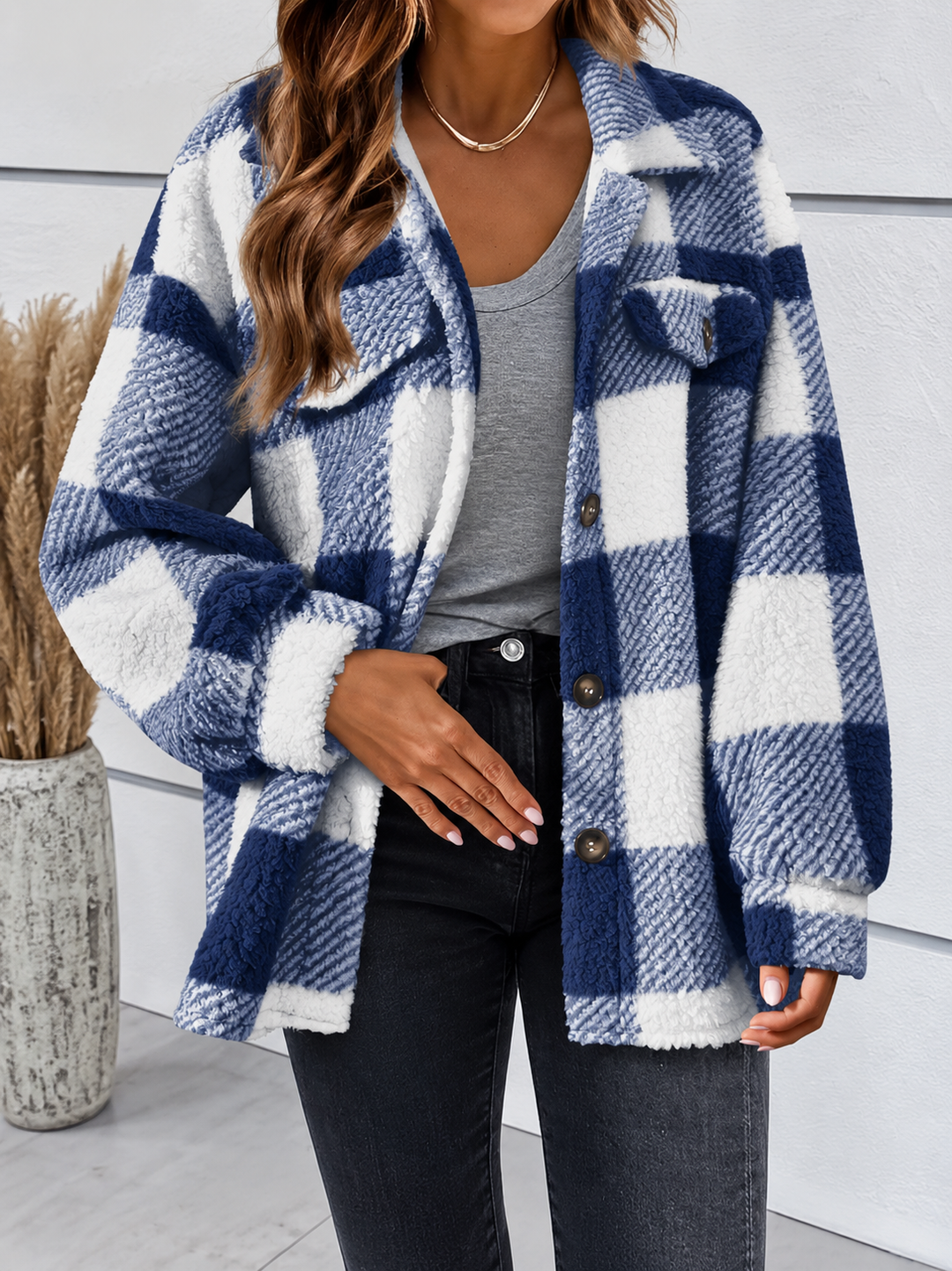 Edie | Plaid Fleece Shacket Womens Oversized