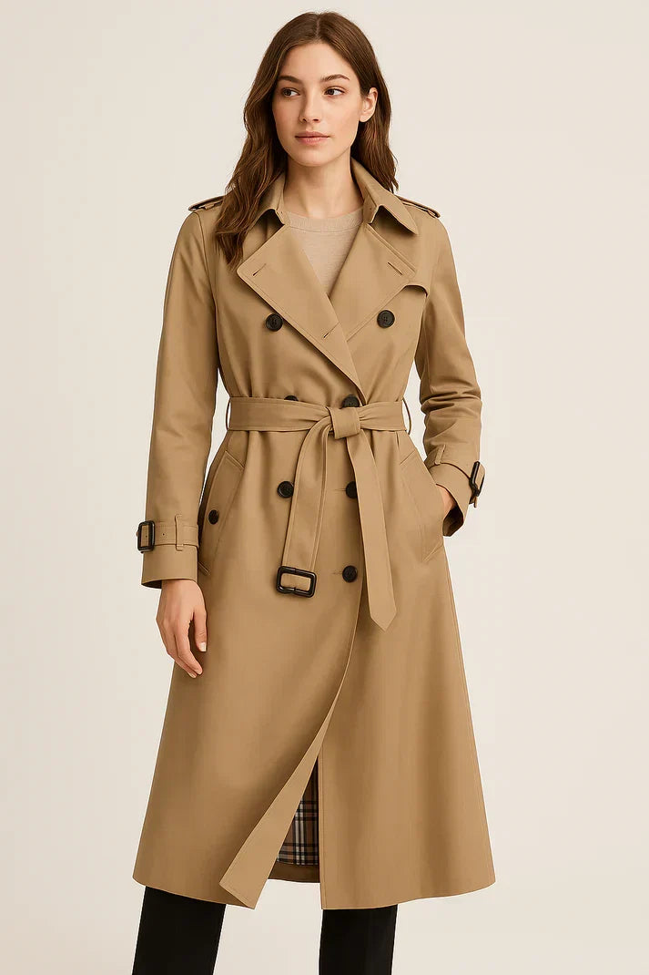 Calora | Womens Classic Double-Breasted Long Trench Coat