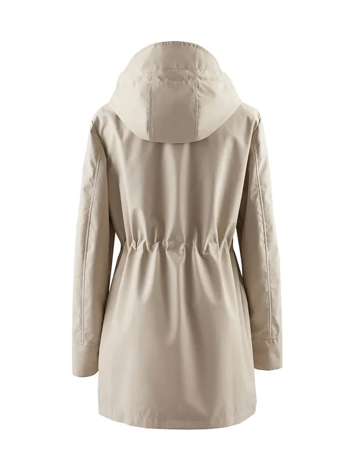 Elara | Womens Windproof Hooded Trench Coat with Check Lining