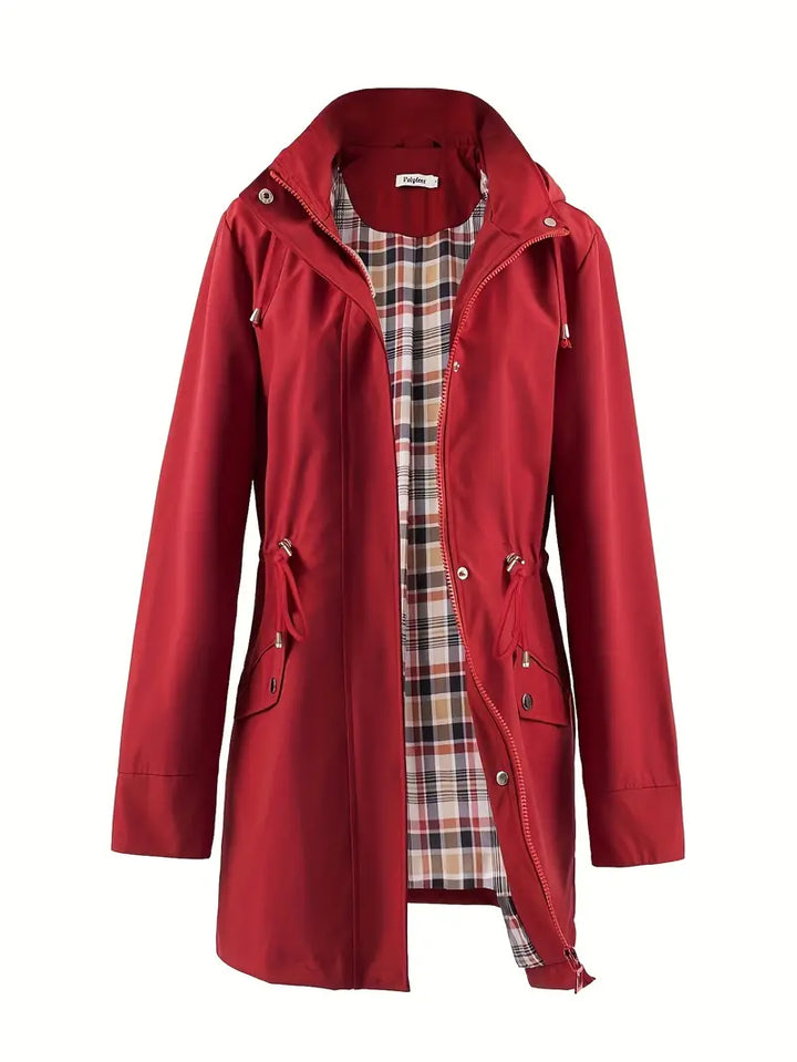 Elara | Womens Windproof Hooded Trench Coat with Check Lining