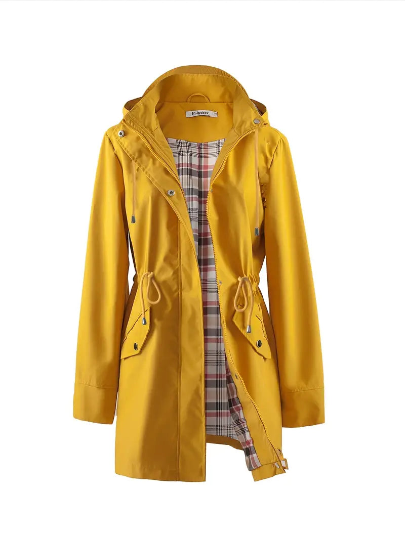 Elara | Womens Windproof Hooded Trench Coat with Check Lining