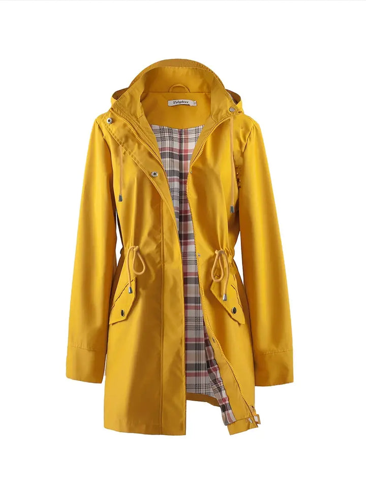 Elara | Womens Windproof Hooded Trench Coat with Check Lining