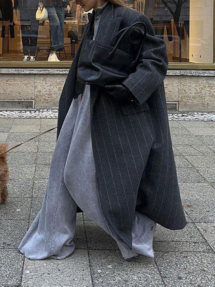 Calora | Womens Pinstripe Longline Belted Coat