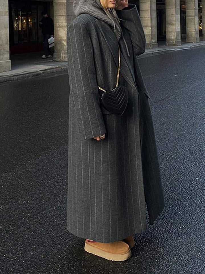 Calora | Womens Pinstripe Longline Belted Coat