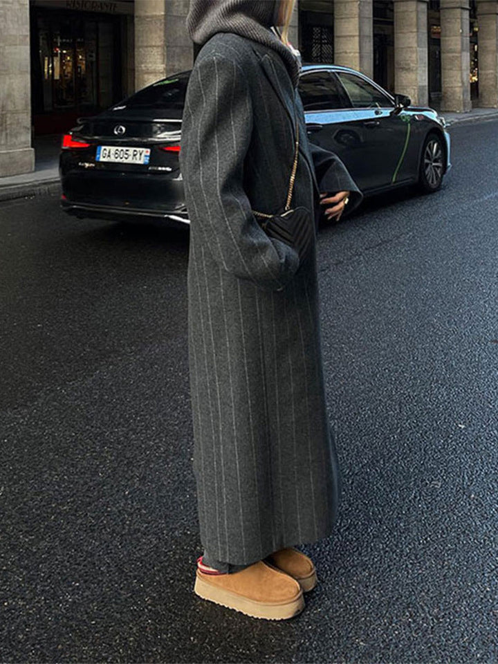 Calora | Womens Pinstripe Longline Belted Coat