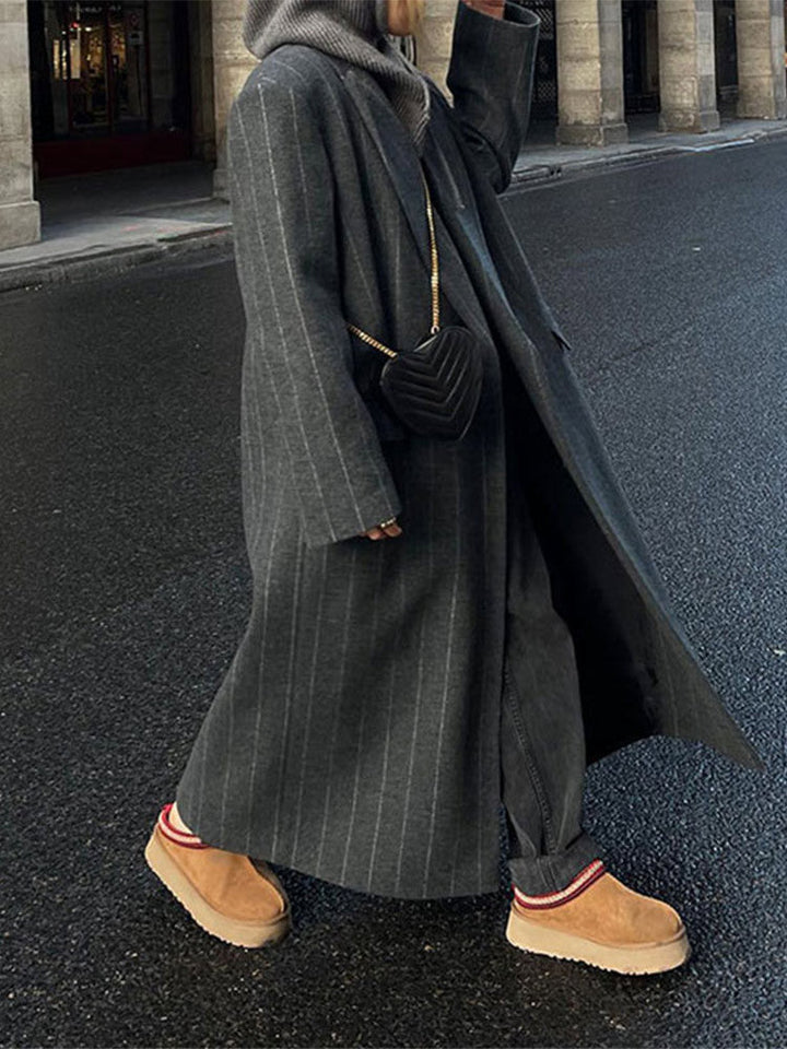 Calora | Womens Pinstripe Longline Belted Coat