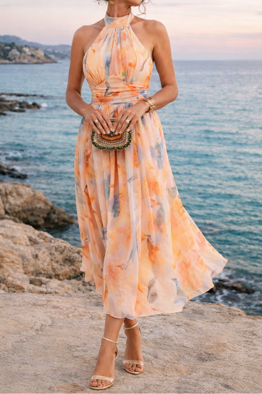Dorothy | Halter Neck Dress with Watercolour Print