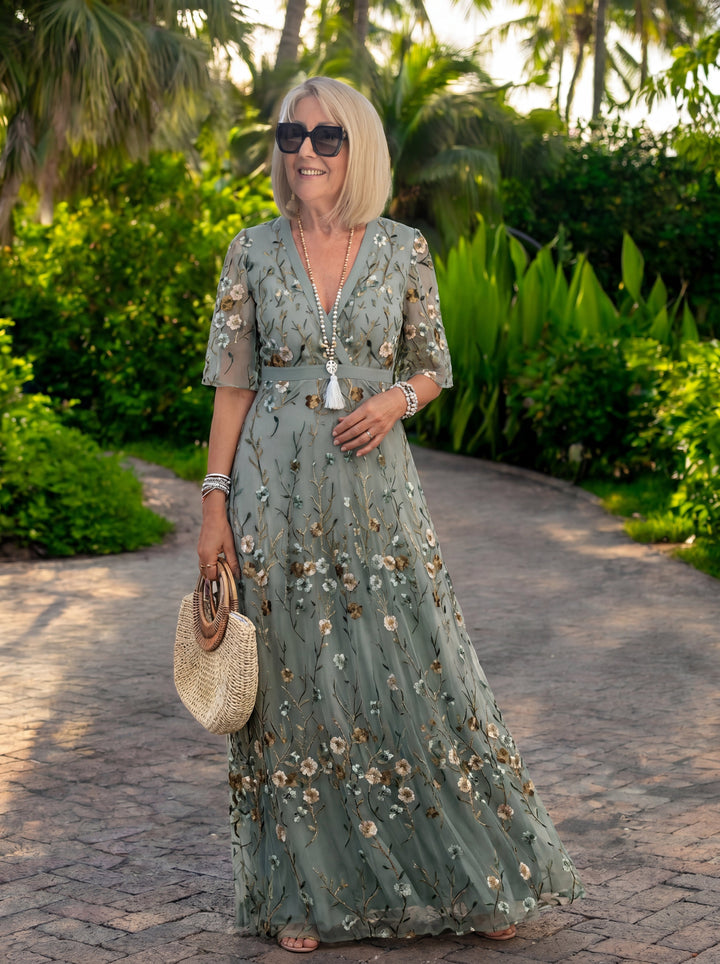 Elodie – Long Floral Dress with V-Neck