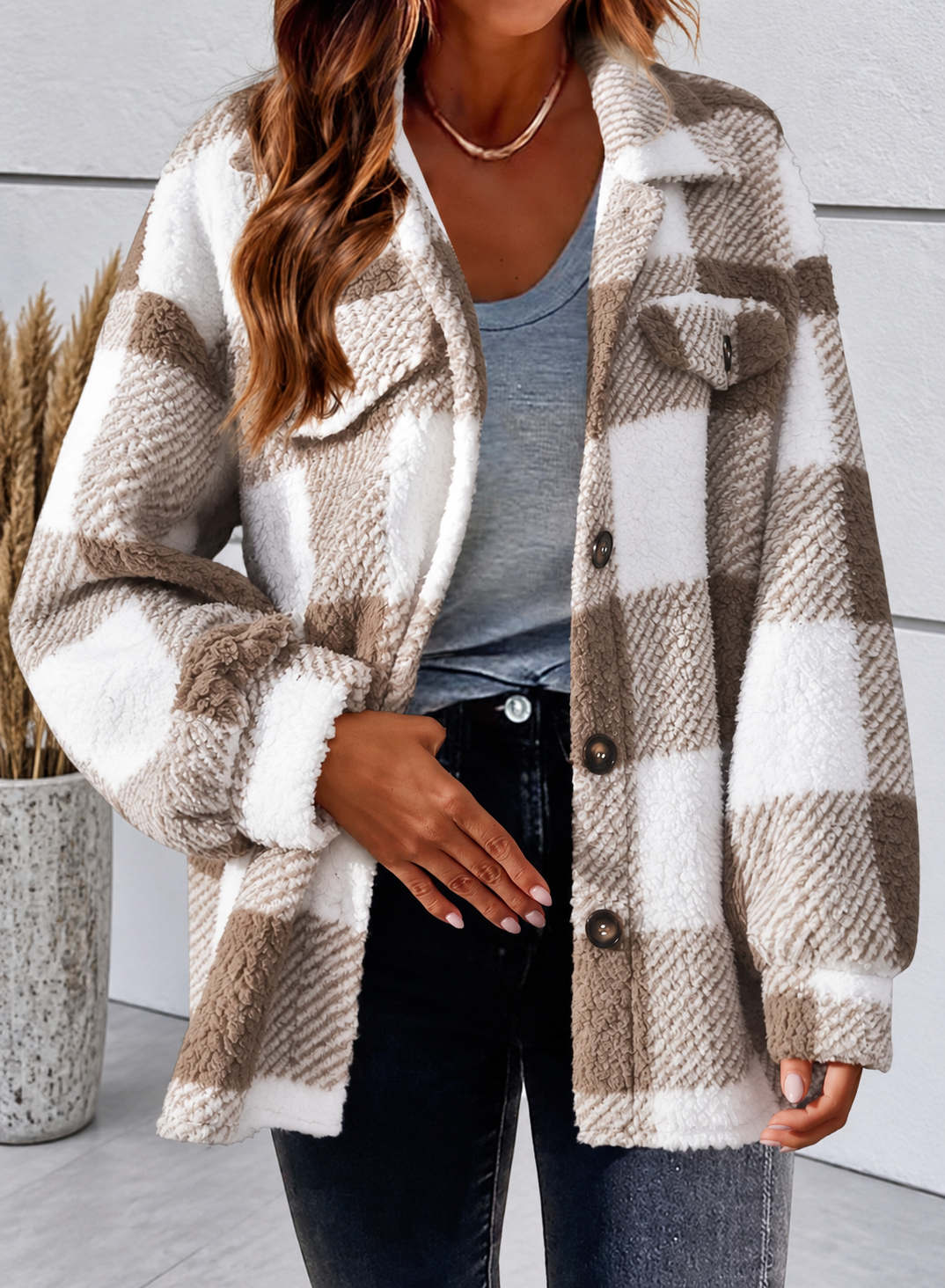 Edie | Plaid Fleece Shacket Womens Oversized