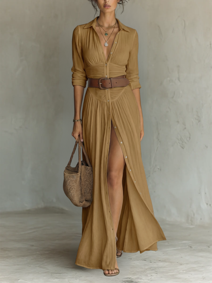 Long Maxi Dress with Notched Collar
