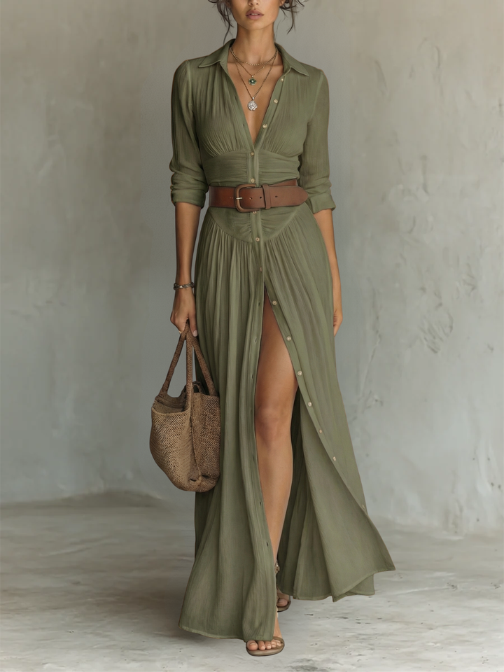 Long Maxi Dress with Notched Collar