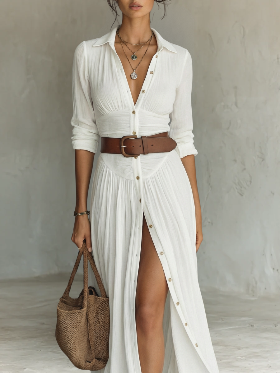 Long Maxi Dress with Notched Collar