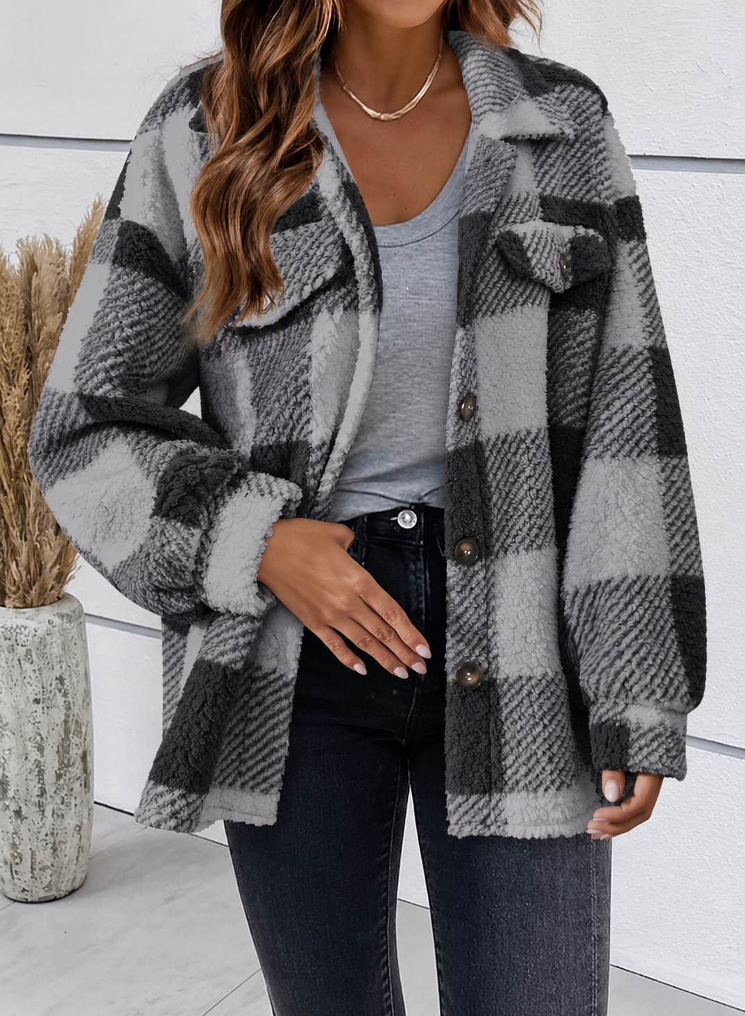 Edie | Plaid Fleece Shacket Womens Oversized