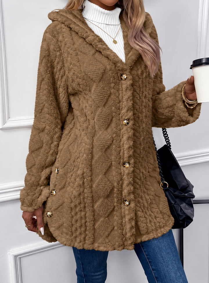 Linnet | Gold Button Hooded Fleece Jacket