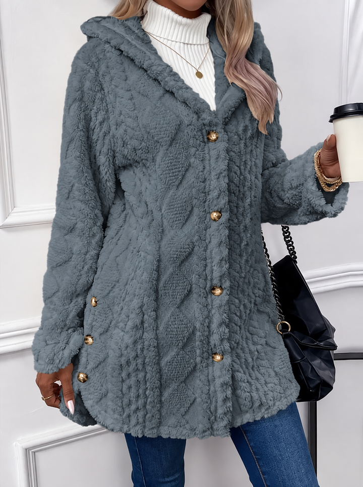 Linnet | Gold Button Hooded Fleece Jacket