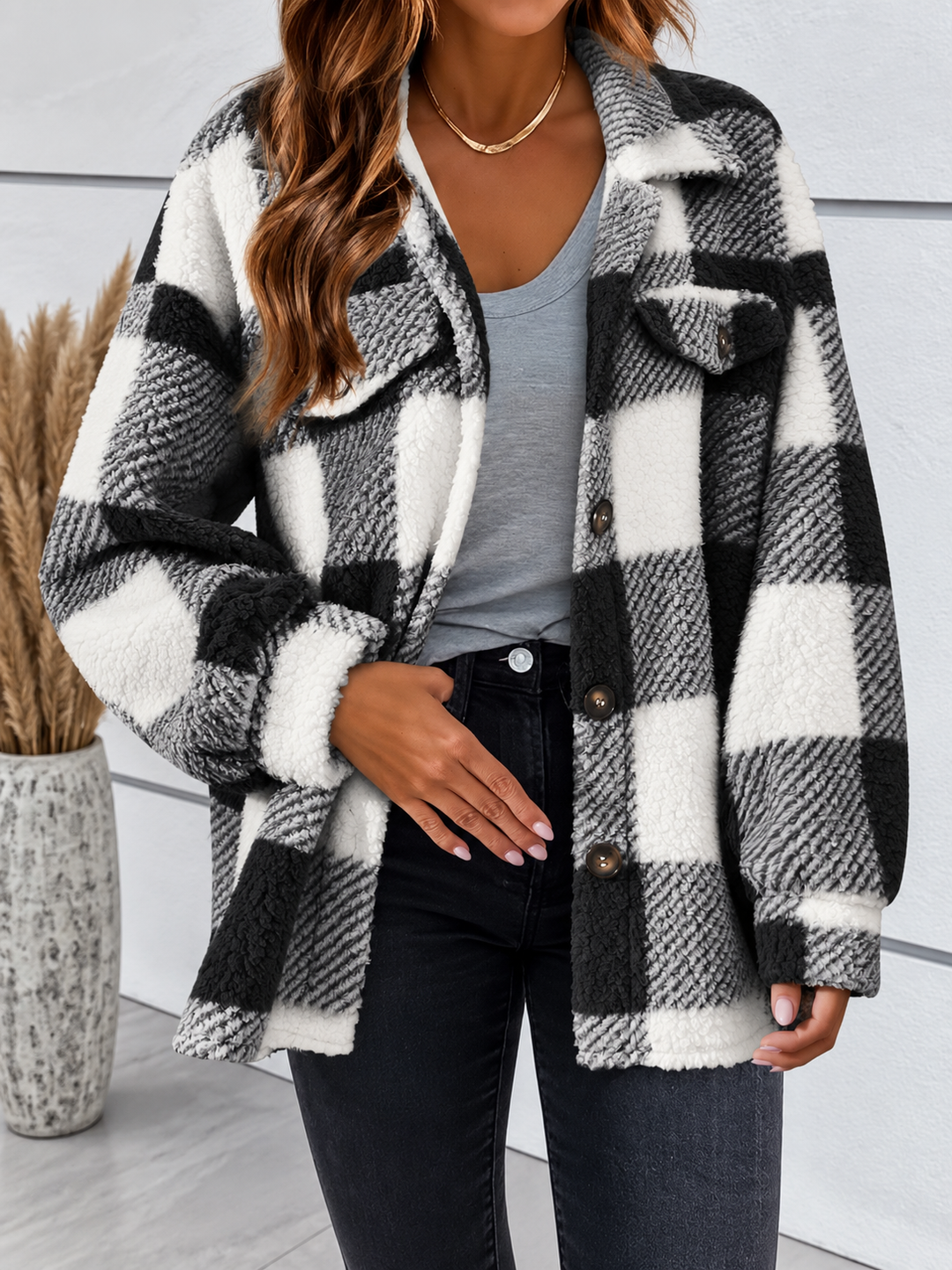 Edie | Plaid Fleece Shacket Womens Oversized
