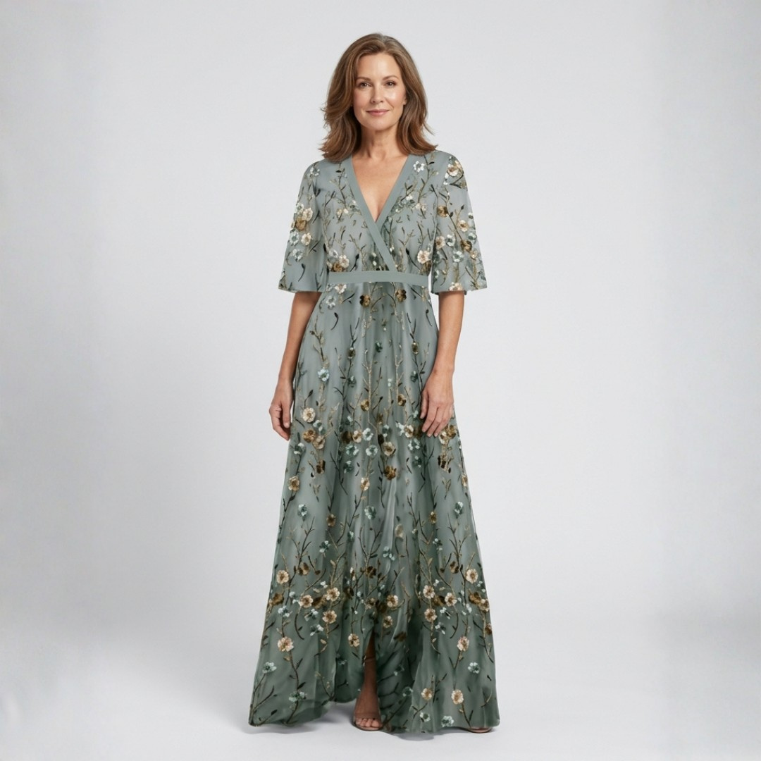 Elodie – Long Floral Dress with V-Neck