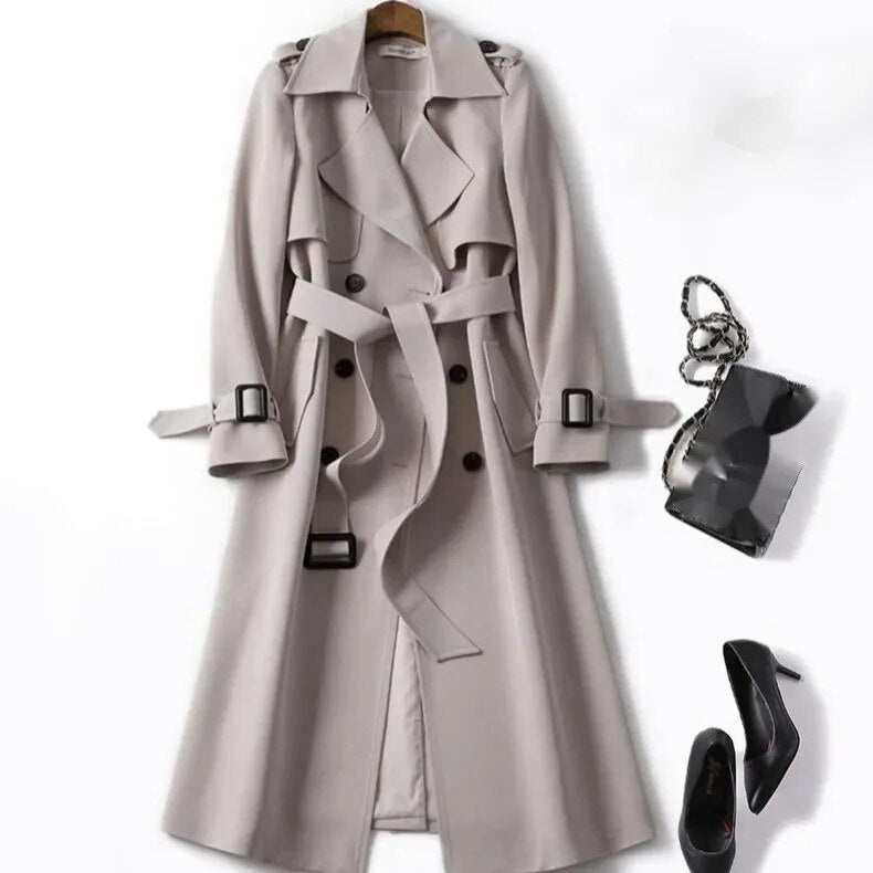 Calora | Womens Classic Belted Long Trench Coat