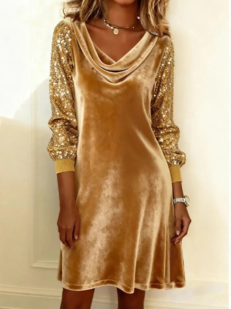 Aurora – Velvet Dress with Sparkling Sleeves