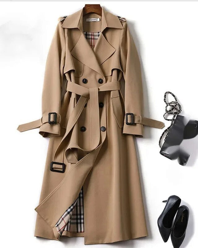 Calora | Womens Classic Belted Long Trench Coat