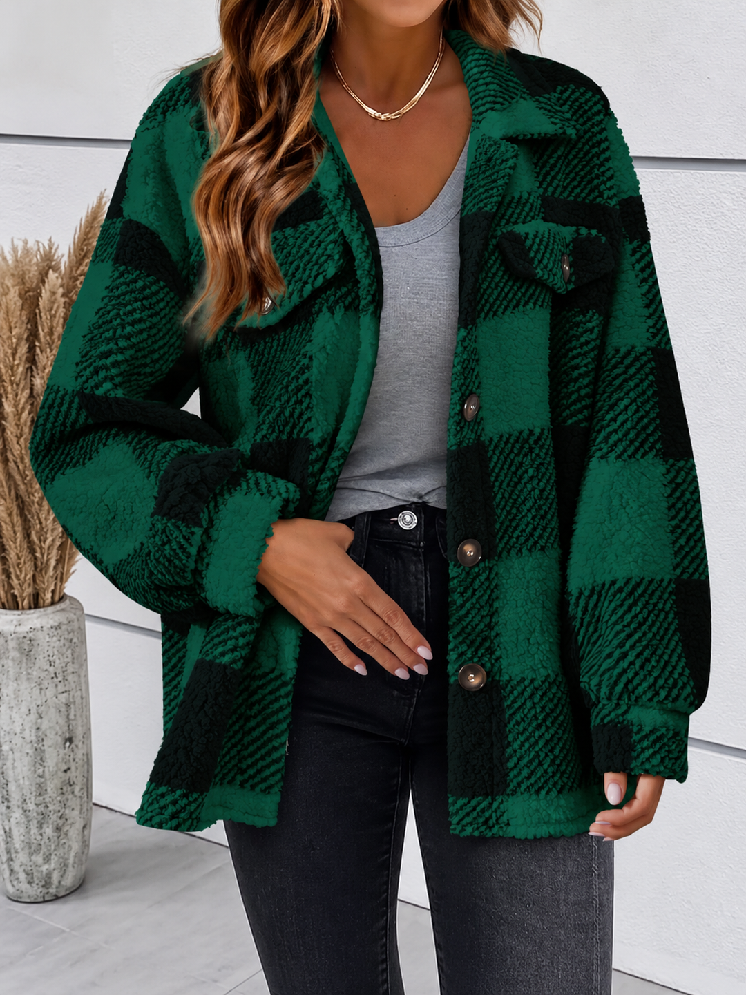 Edie | Plaid Fleece Shacket Womens Oversized